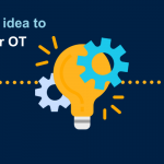 Graphic of a lightbulb with cogs and sparks on a dark blue background with the text Have a great idea to improve your OT practice?