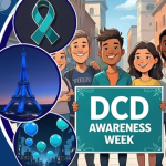 People holding a sign saying DCD Awareness Week